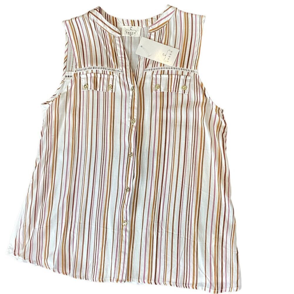 NWT‎ Ember Sleeveless Button-Down Striped Top Sz M #47L